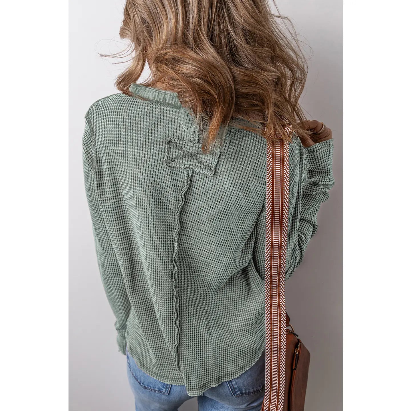 LONG SLEEVE HENLEY IN SMOKED GREEN