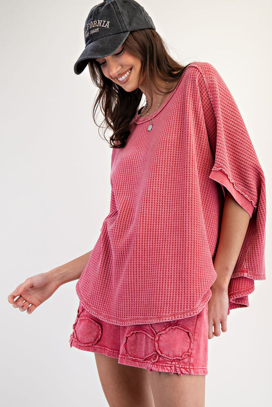 MINERAL WASHED THERMAL KNIT OVERSIZED TOP