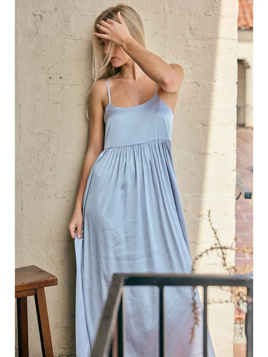 SATIN TIE BACK MIDI DRESS