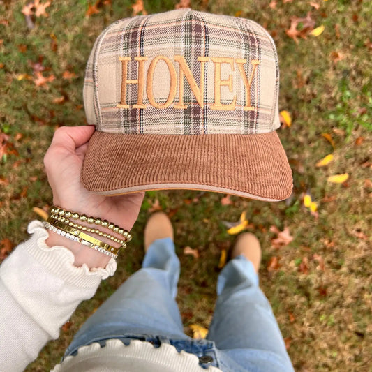 HONEY BROWN PLAID BASEBALL CAP