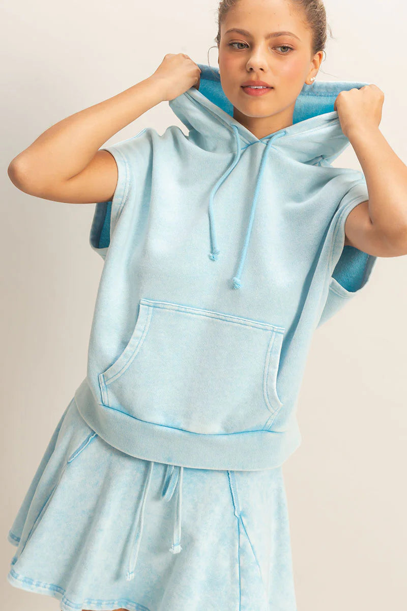 ACID WASH SLEEVELESS HOODIE - 3 COLORS