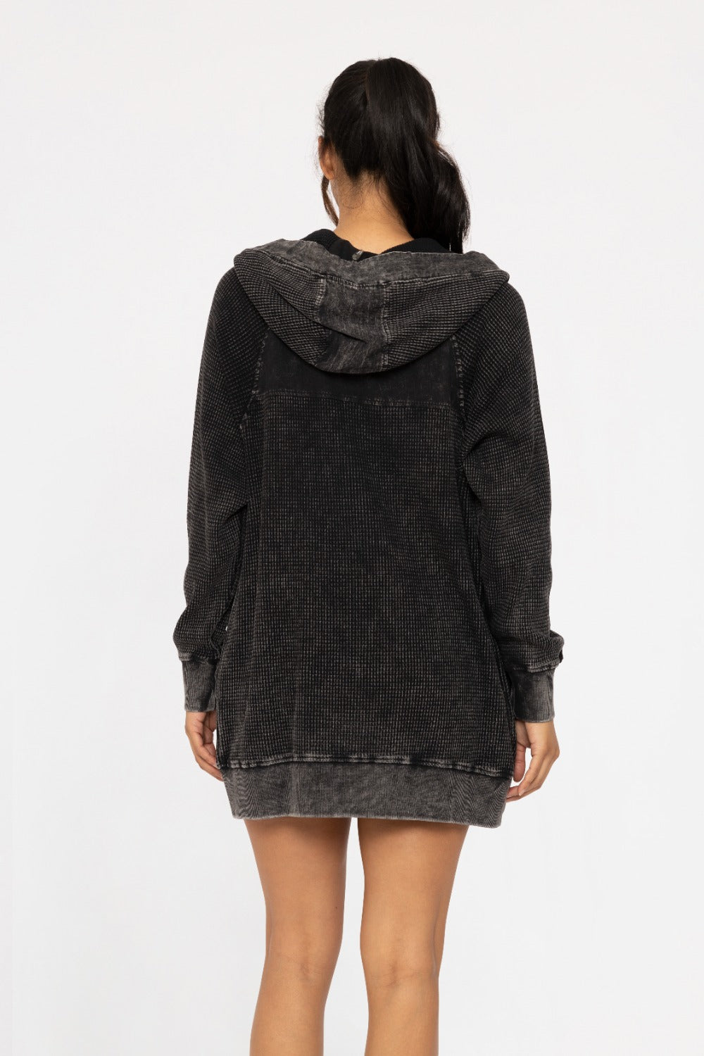 OVERSIZED MINERAL-WASHED ZIP UP HOODED JACKET