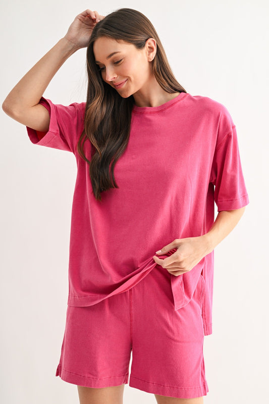 PLUM PINK COASTAL DRIFT PIMA COTTON SET BY MONO B