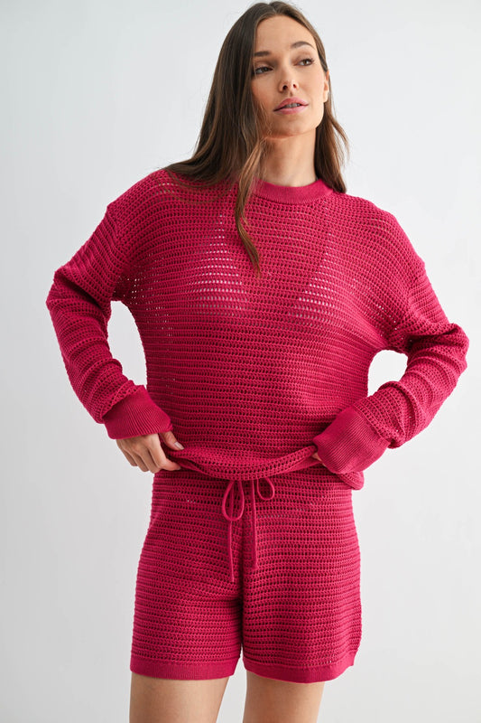 BREEZY CROCHET PULLOVER IN RASPBERY