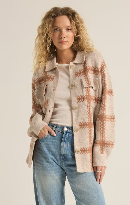 TYLER PLAID SWEATER JACKET IN MOCHA MOUSSE BY Z SUPPLY