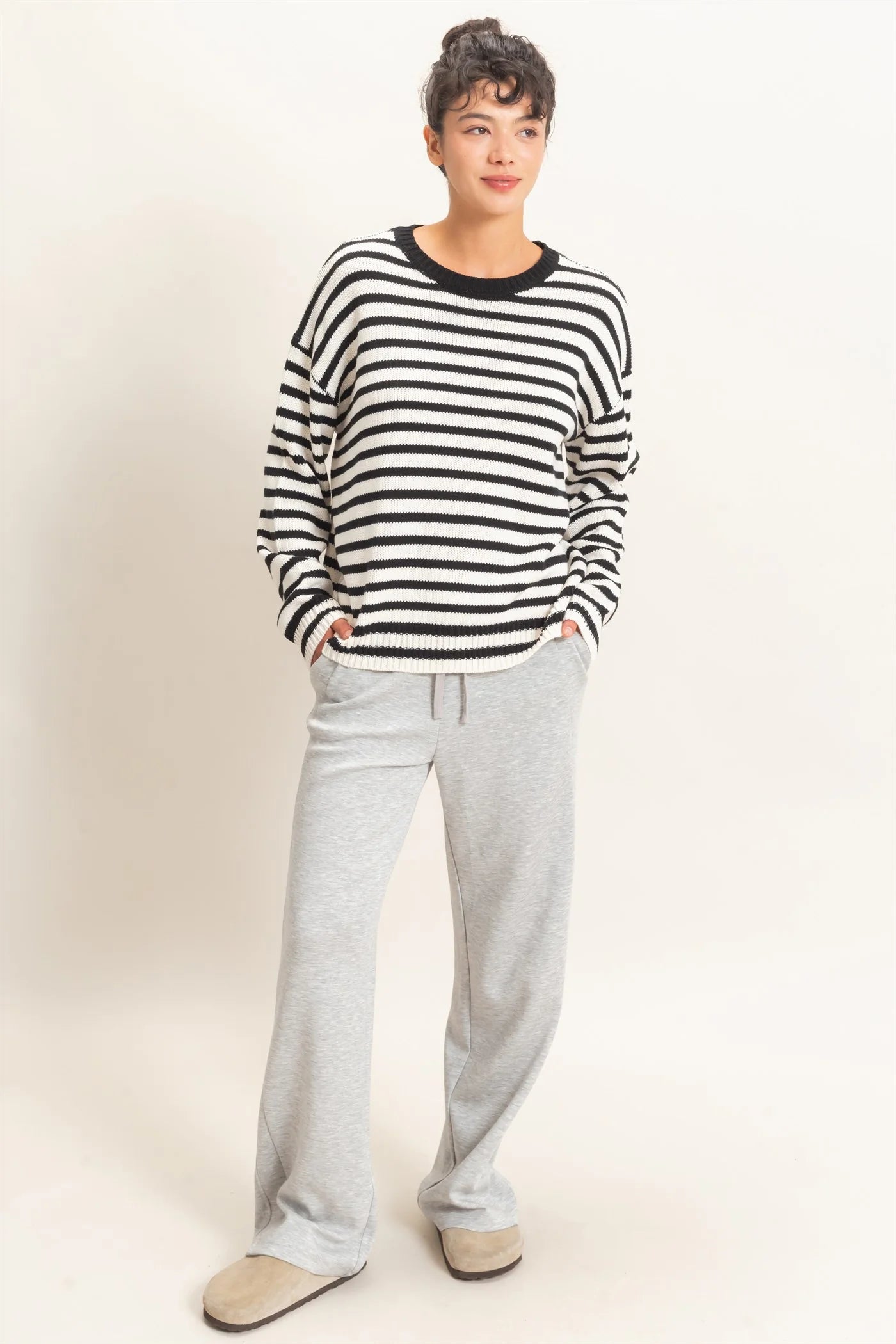 ELASTIC WAIST STRAIT LEG LOUNGE WEAR - 2 COLORS