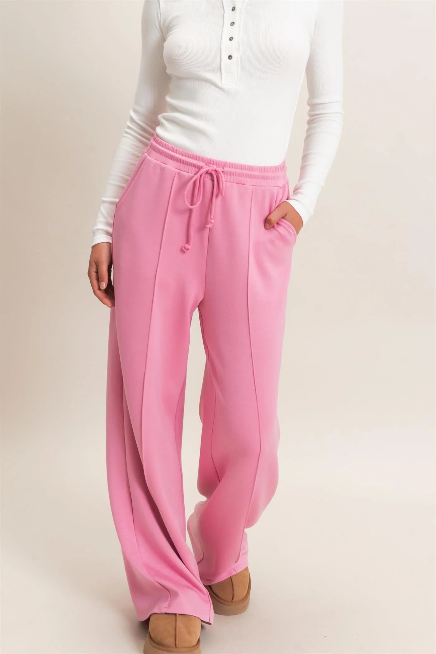 PINTUCK WIDE LEG LEISURE PANTS - 2 COLORS
