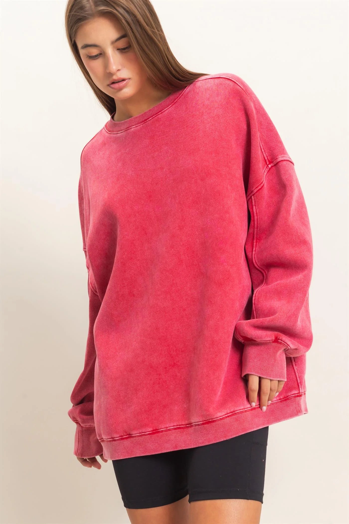 ACID WASH LONG SWEATSHIRT - 2 COLORS