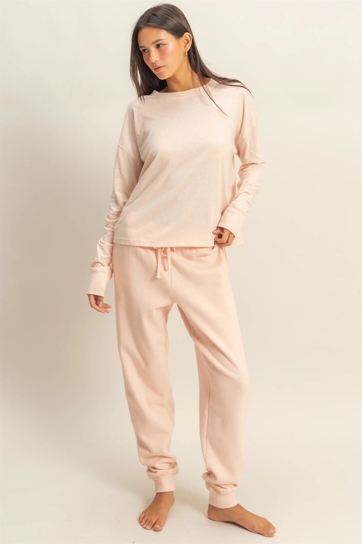 MID-RISE DRAWSTRING JOGGERS IN DUSTY PINK