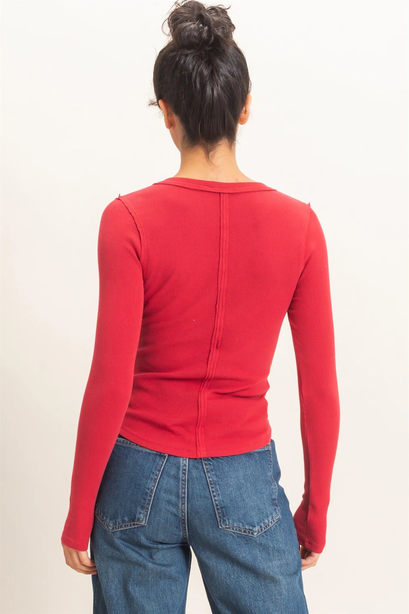 RED HENLEY LONG SLEEVE TOP