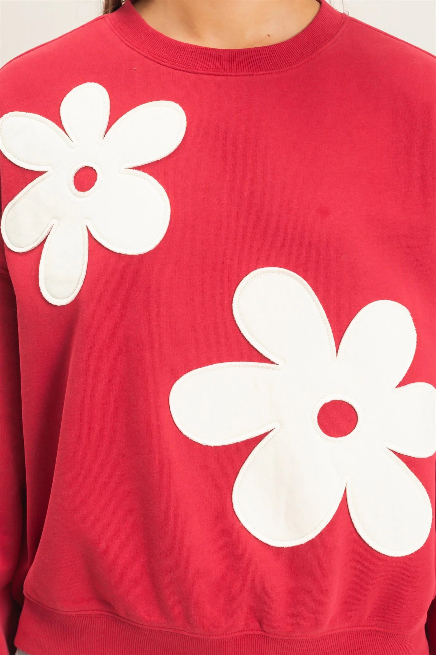 FLORAL APPLIQUE CREW NECK SWEATSHIRT