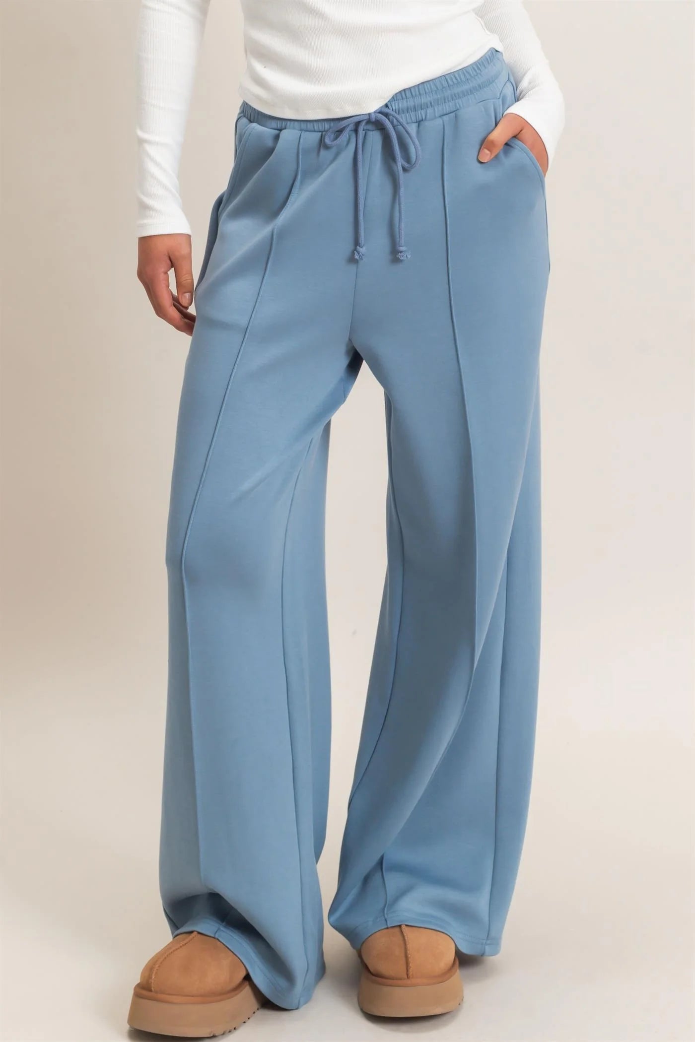 PINTUCK DRAWSTRING PANTS IN DUSTY BLUE