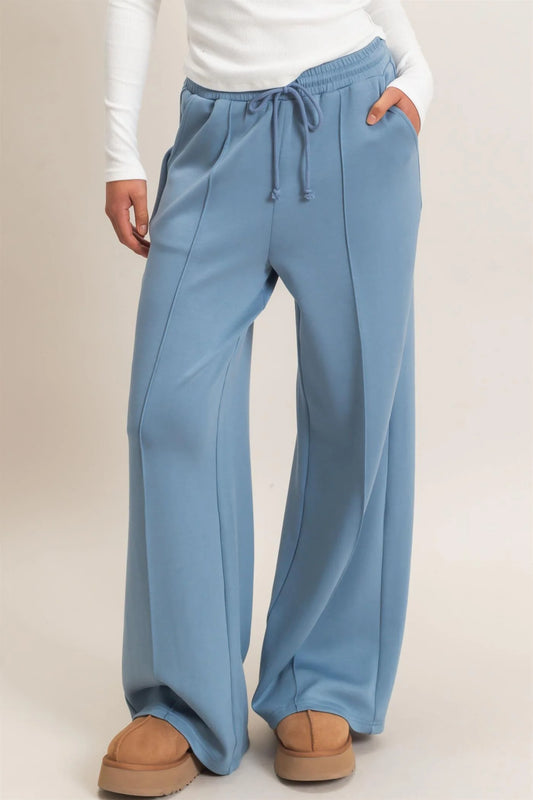 PINTUCK DRAWSTRING PANTS IN DUSTY BLUE