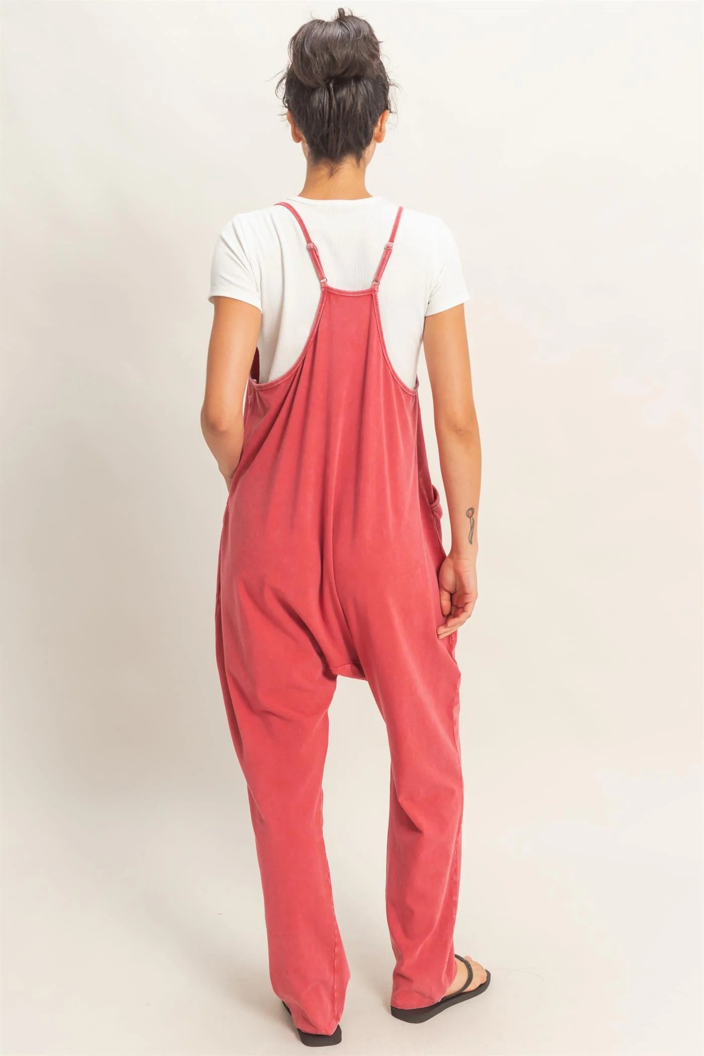 RED MINERAL WASHED JUMPSUIT