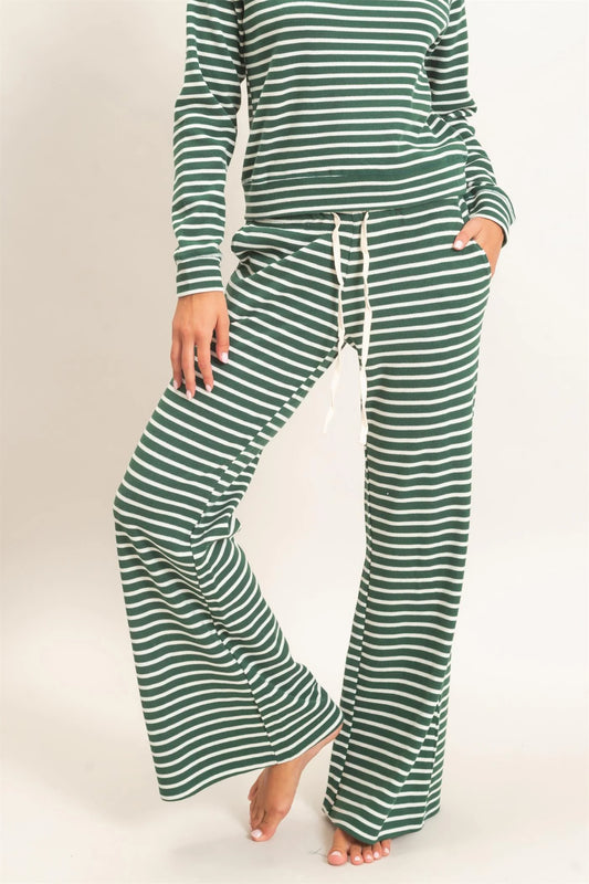 DARK GREEN STRIPED WAFFLE KNIT PANTS