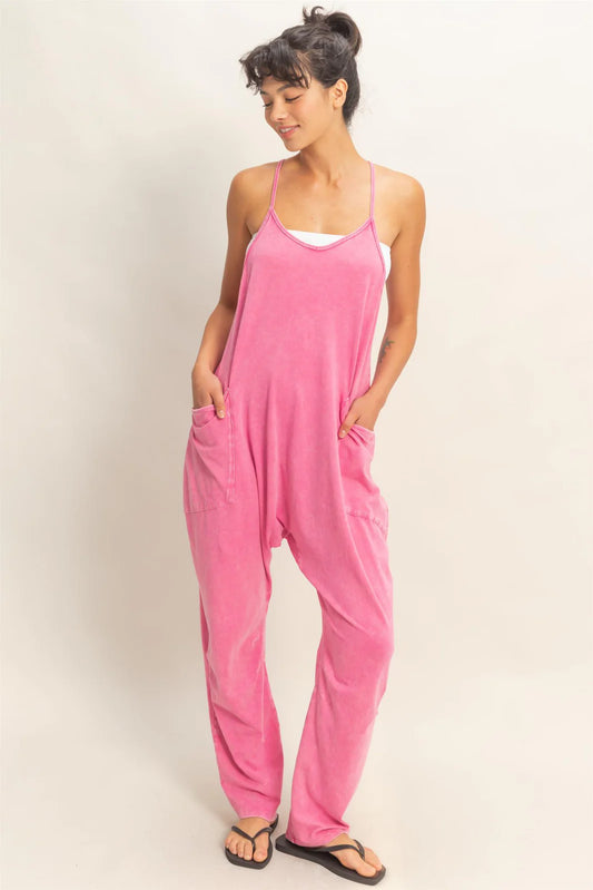 PINK MINERAL WASHED JUMPSUIT