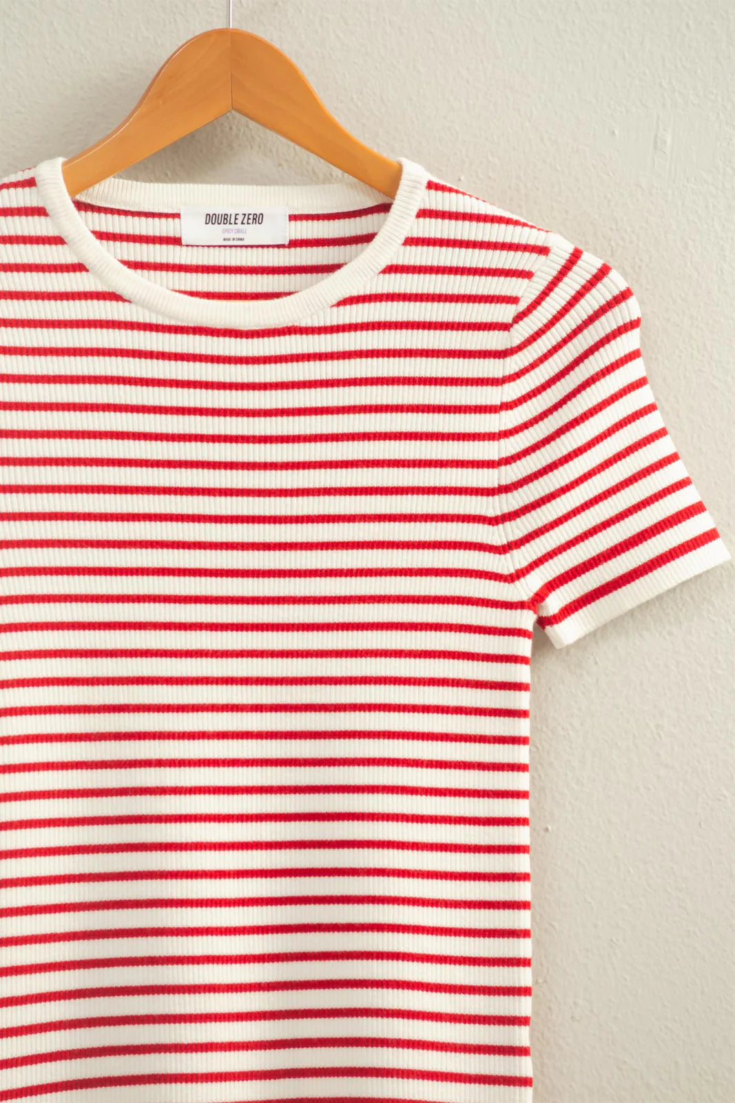 STRIPED RIBBED SHORT SLEEVE TOP - 2 COLORS