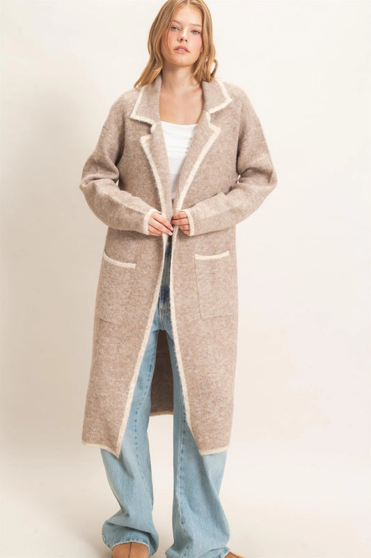 NOTCHED COLLAR COAT SWEATER