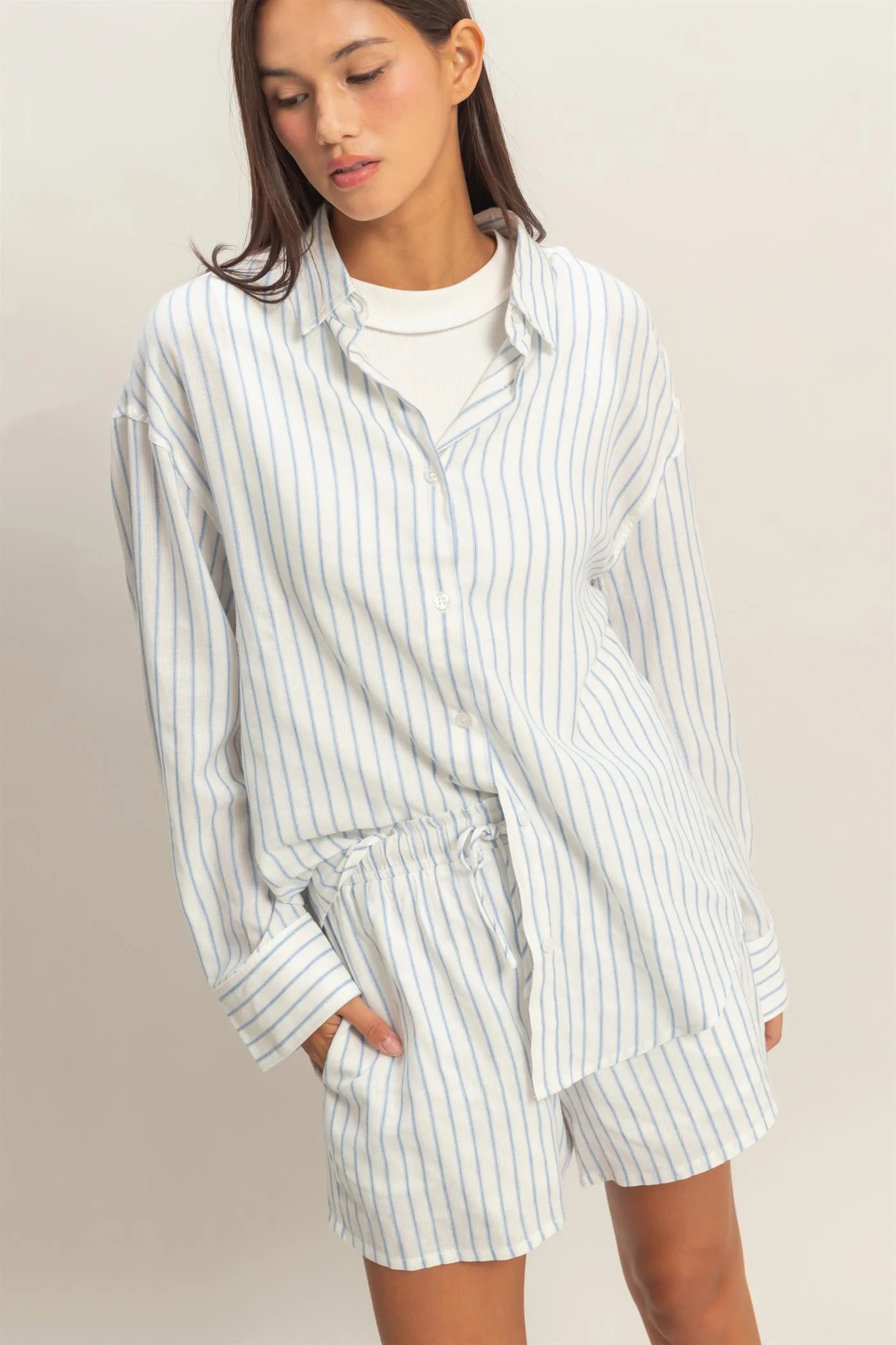 STRIPED BUTTON UP - 2 COLORS
