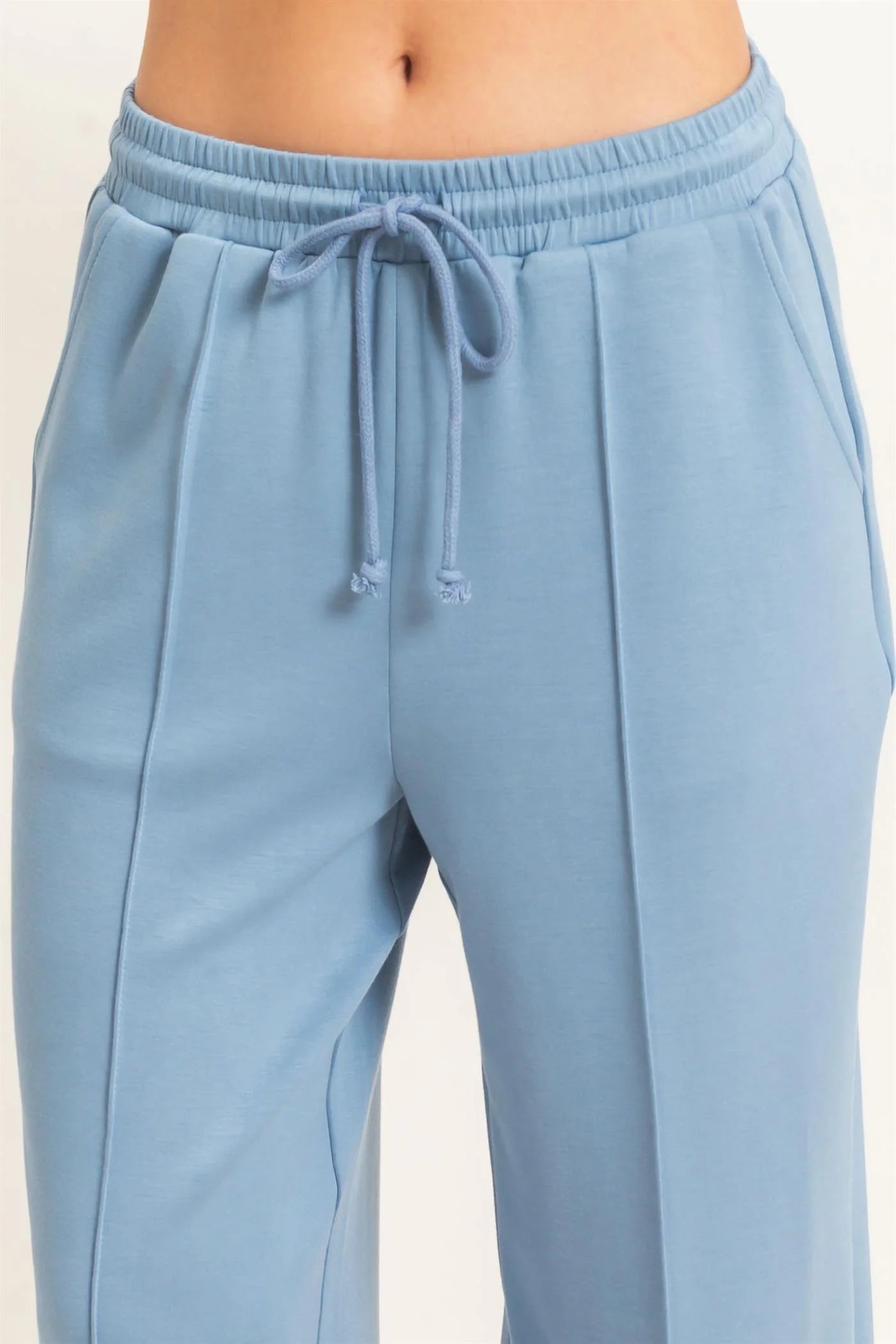 PINTUCK DRAWSTRING PANTS IN DUSTY BLUE