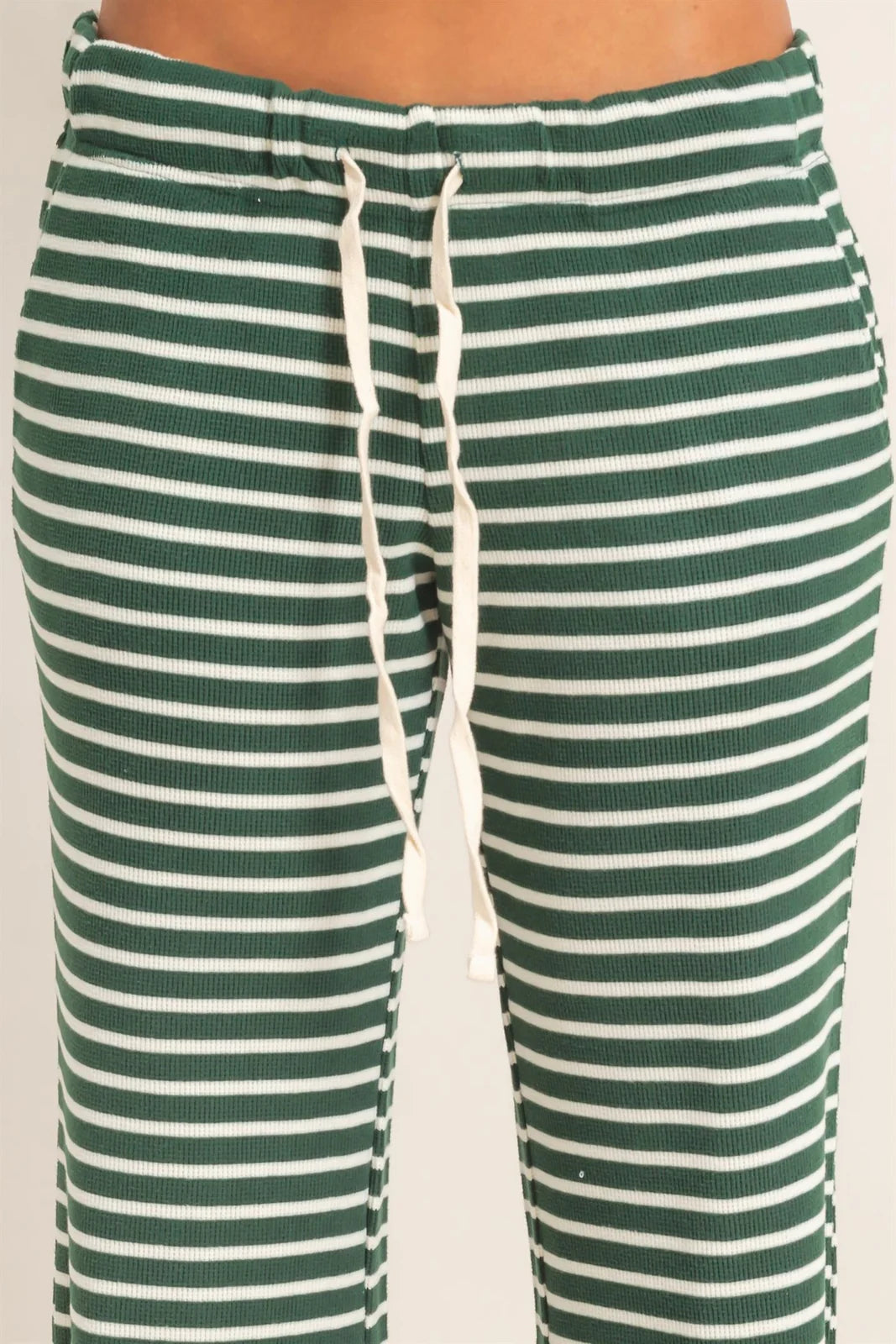 DARK GREEN STRIPED WAFFLE KNIT PANTS