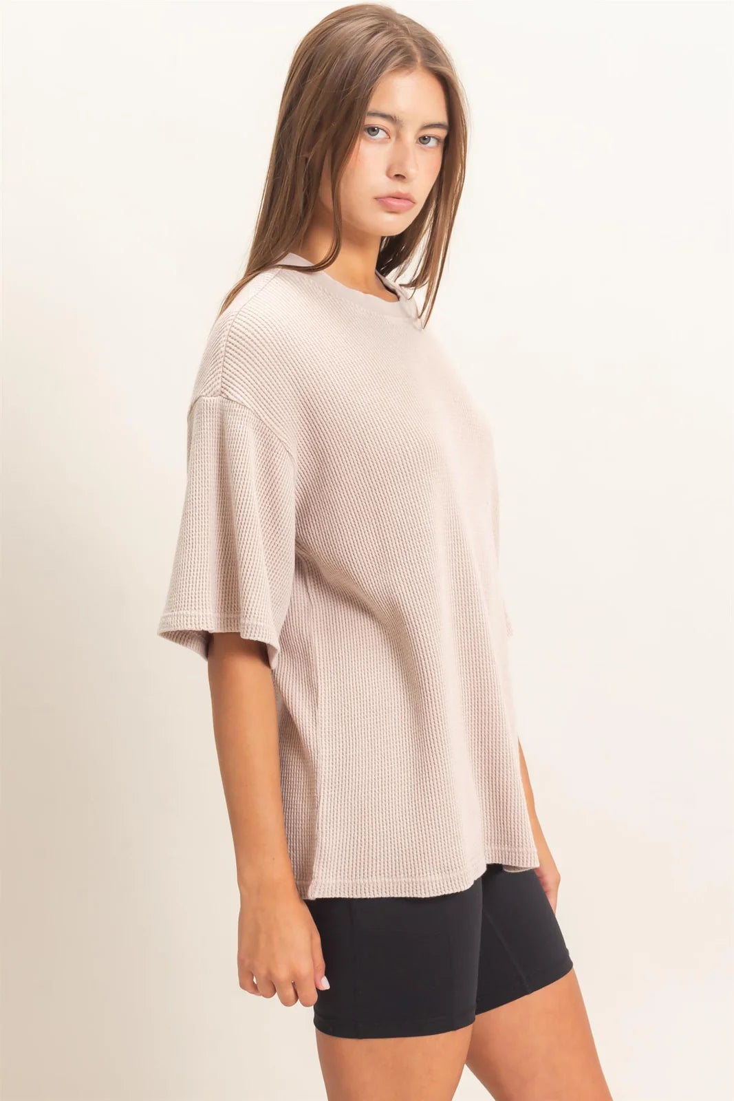 TAUPE WAFFLE KNIT TOP