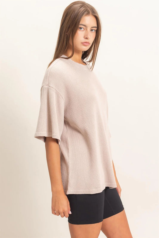 TAUPE WAFFLE KNIT TOP