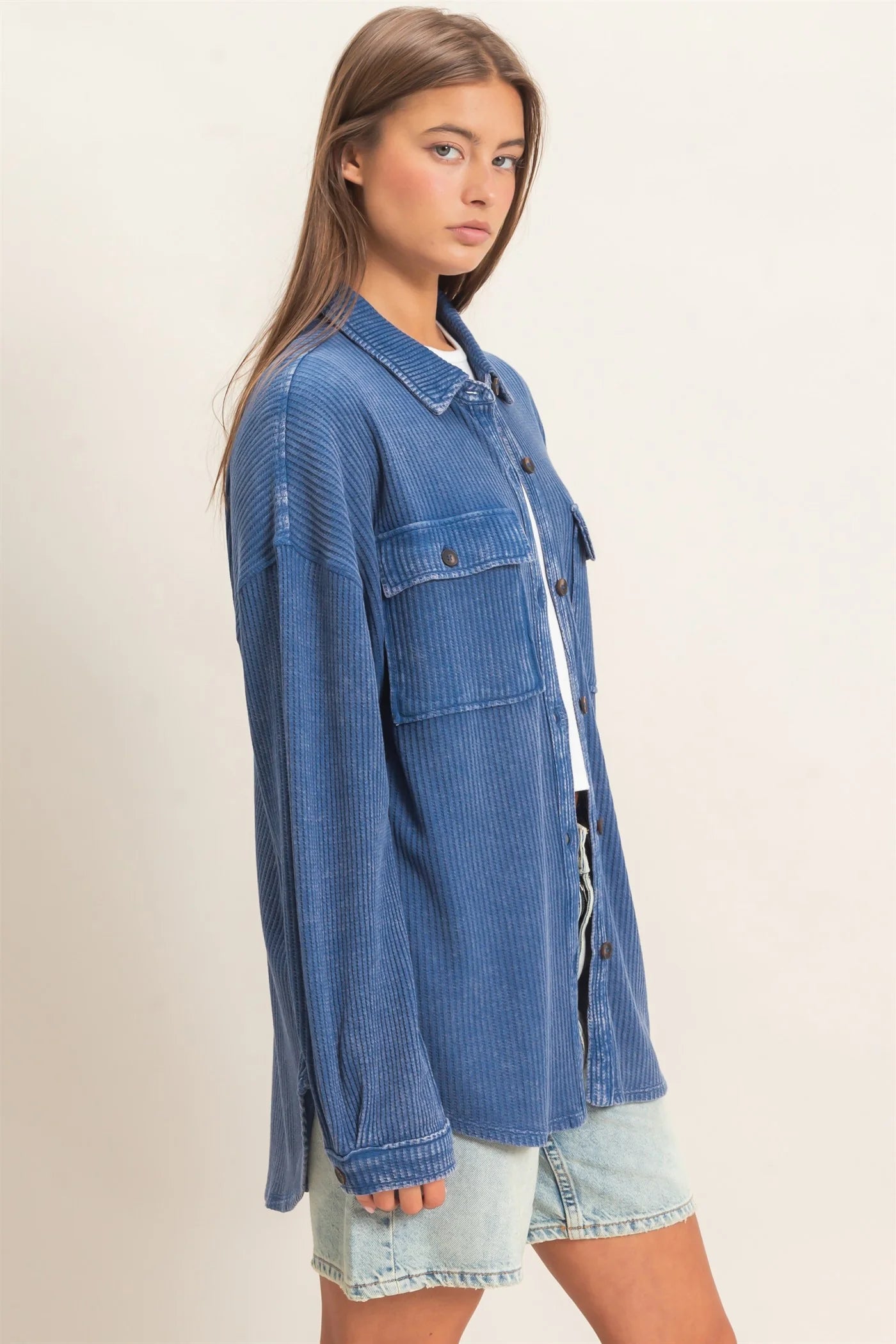 MINERAL WASHED WAFFLE KNIT JACKET