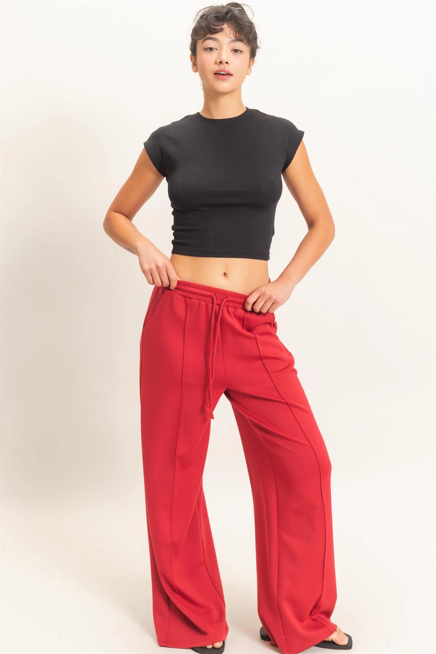 PINTUCK WIDE LEG LEISURE PANTS - 2 COLORS