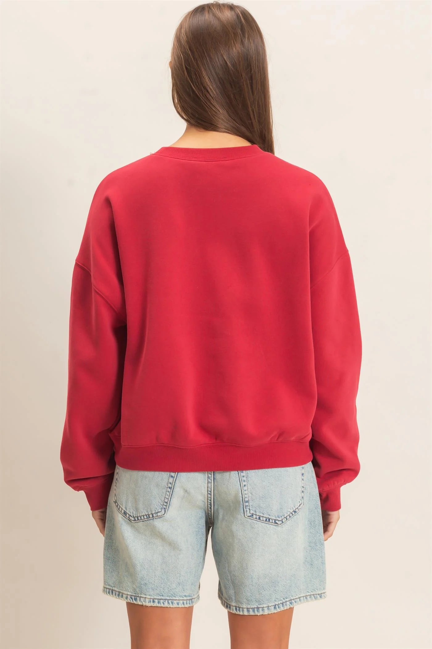 FLORAL APPLIQUE CREW NECK SWEATSHIRT