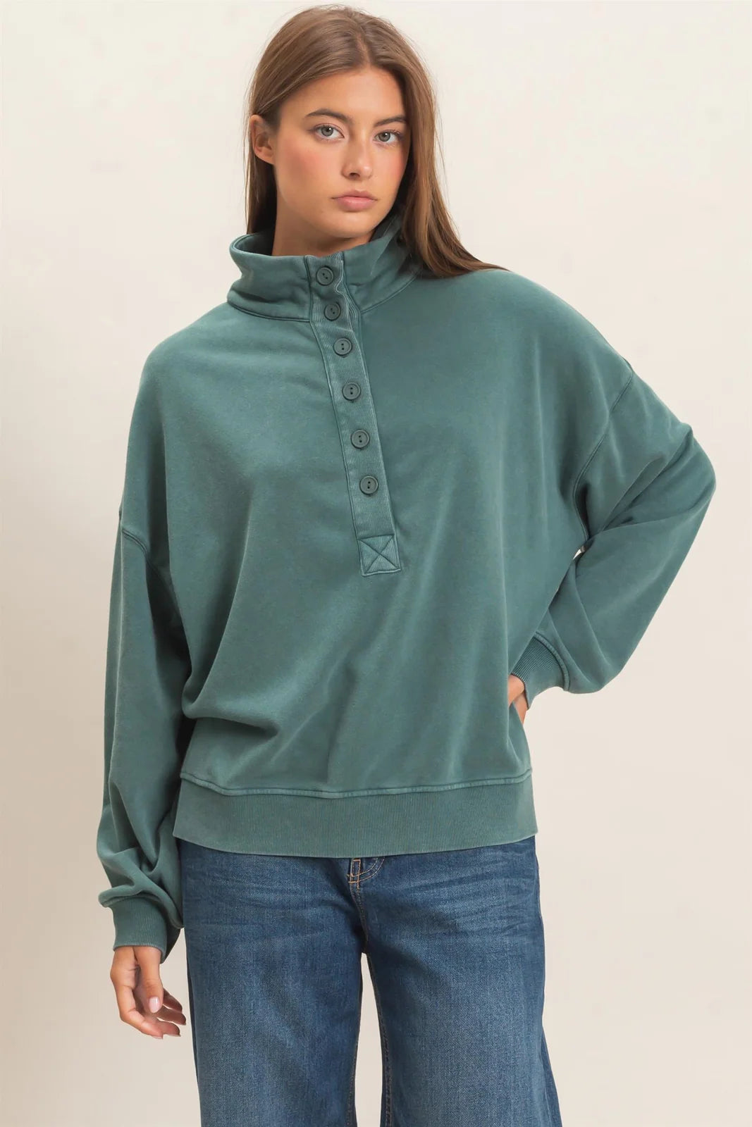 MINERAL WASH BUTTON UP SWEATSHIRT