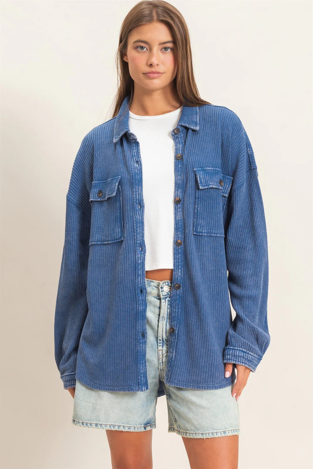 MINERAL WASHED WAFFLE KNIT JACKET