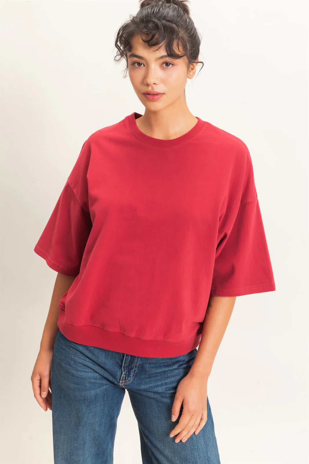 RED CREW NECK SHORT SLEEVE TOP