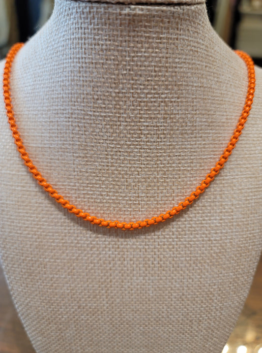 ORANGE 16 INCH ENAMEL BOX CHAIN NECKLACE