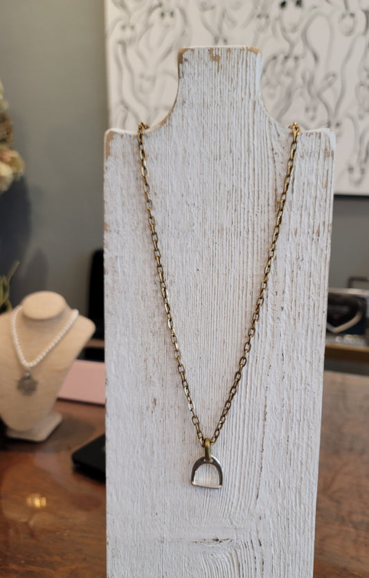 SILVER STIRRUP NECKLACE WITH GOLD CHAIN