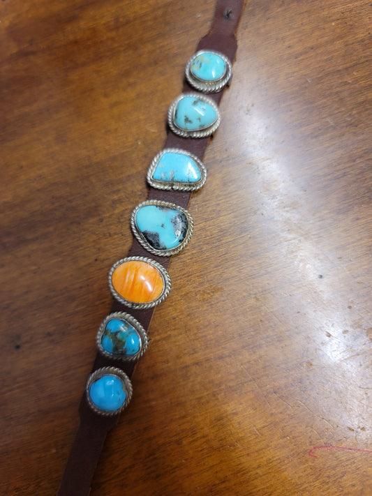 TURQUOISE ON LEATHER BRACELET