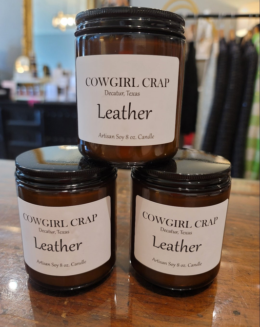 LEATHER SCENT COWGIRL CRAP CANDLE