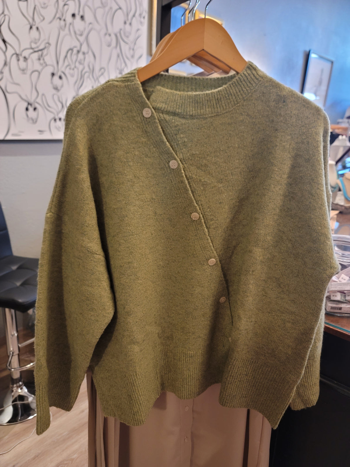 PISTACHO ASYMMETRICAL CARDIGAN