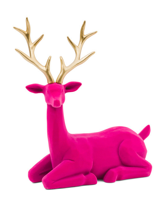 HOT PINK VELVET SITTING REINDEER