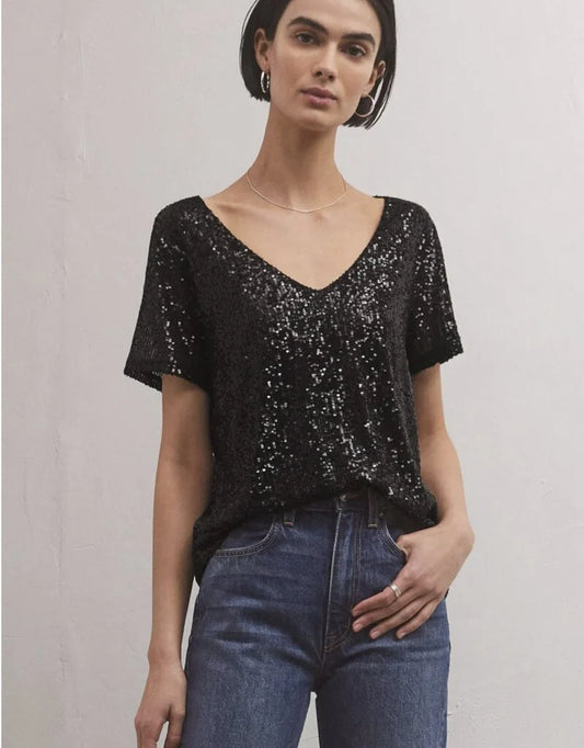 MARBELLA SEQUIN TOP BLACK